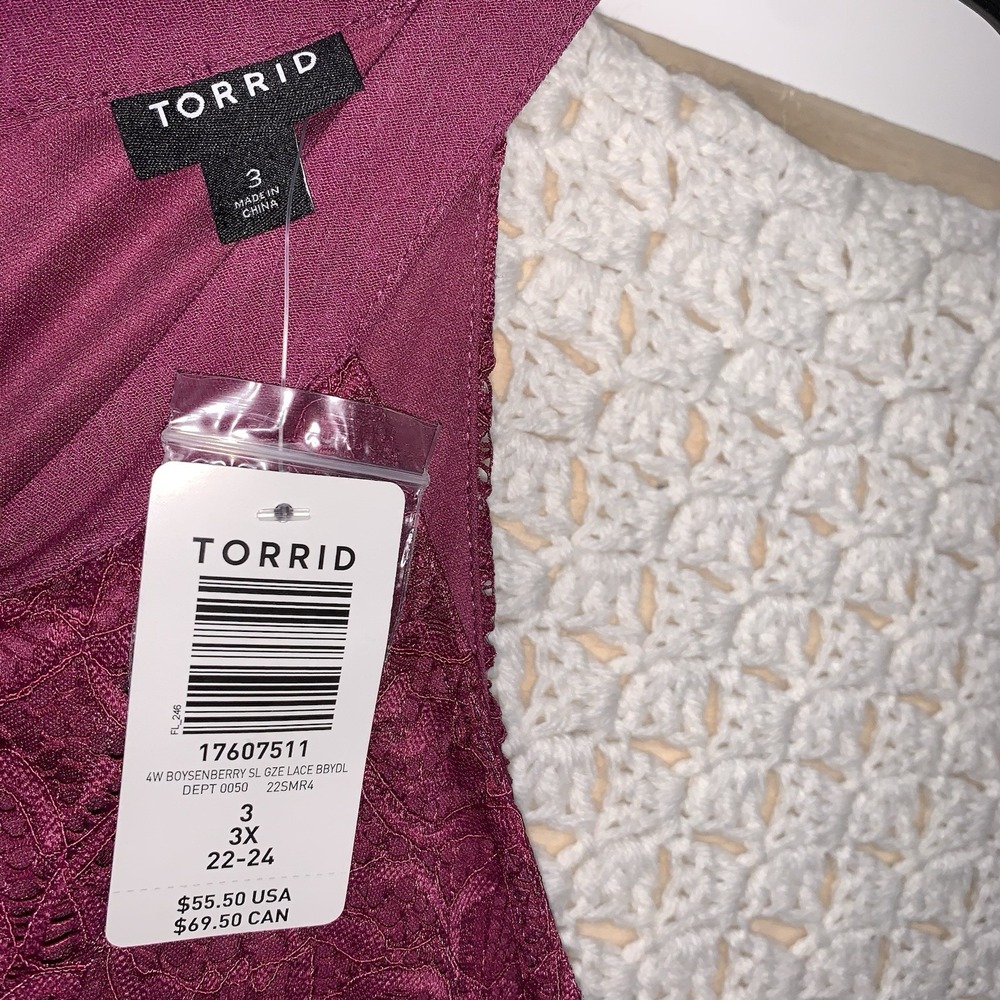 NWt Torrid Purple Shirt Top Blouse Women's 3X Lace Shell Lined Sweet Sleeveless - Picture 3 of 11